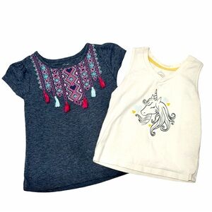 Lucky Brand Kids' Blue Patterned Tee and White Unicorn Tank